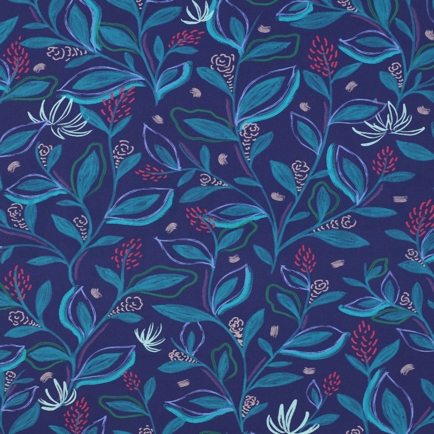 FINE POPLIN DIGITAL LEAVES COBALT (hover)