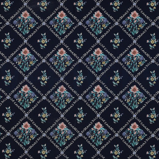 FINE POPLIN DIGITAL FLOWERS NAVY (hover)