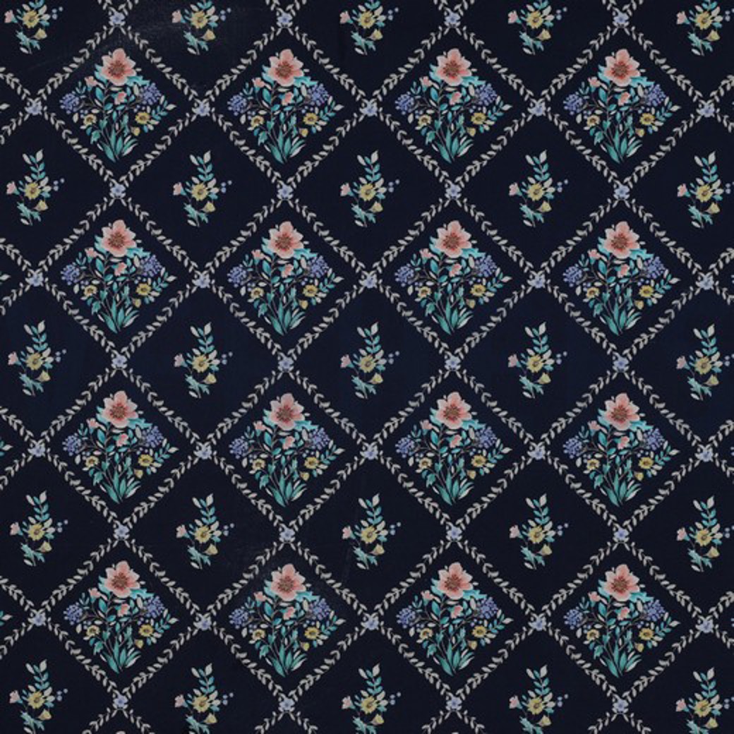 FINE POPLIN DIGITAL FLOWERS NAVY
