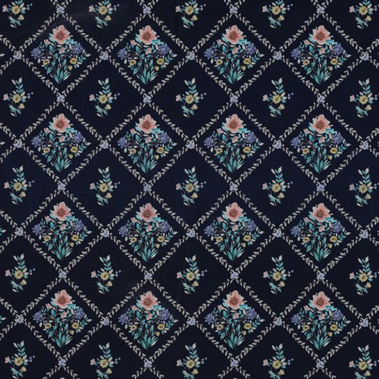 FINE POPLIN DIGITAL FLOWERS NAVY #7