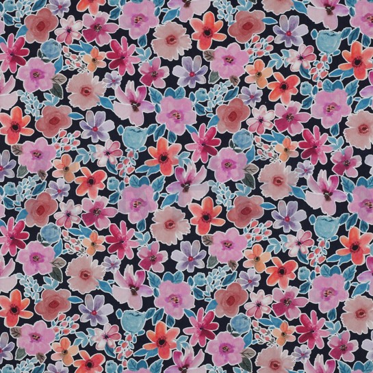 FINE POPLIN DIGITAL FLOWERS NAVY #7