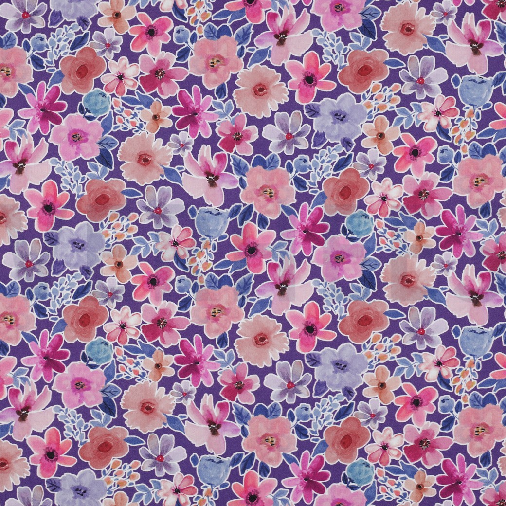 FINE POPLIN DIGITAL FLOWERS PURPLE