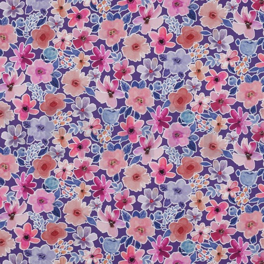 FINE POPLIN DIGITAL FLOWERS PURPLE #7