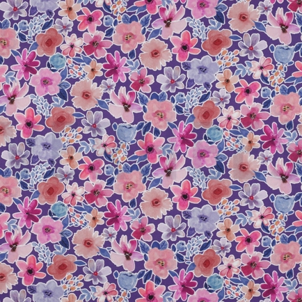 FINE POPLIN DIGITAL FLOWERS PURPLE (hover)