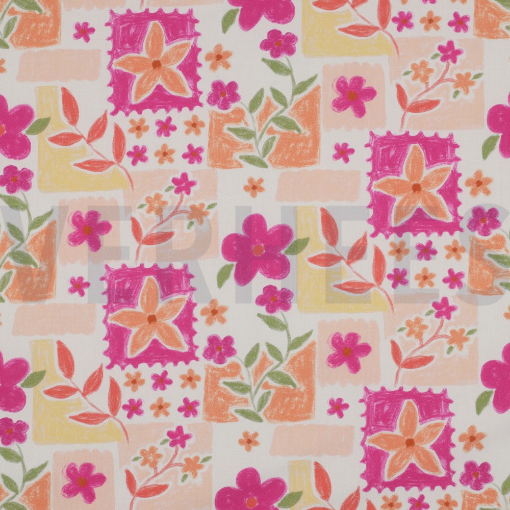 FINE POPLIN DIGITAL FLOWERS FUCHSIA (hover)