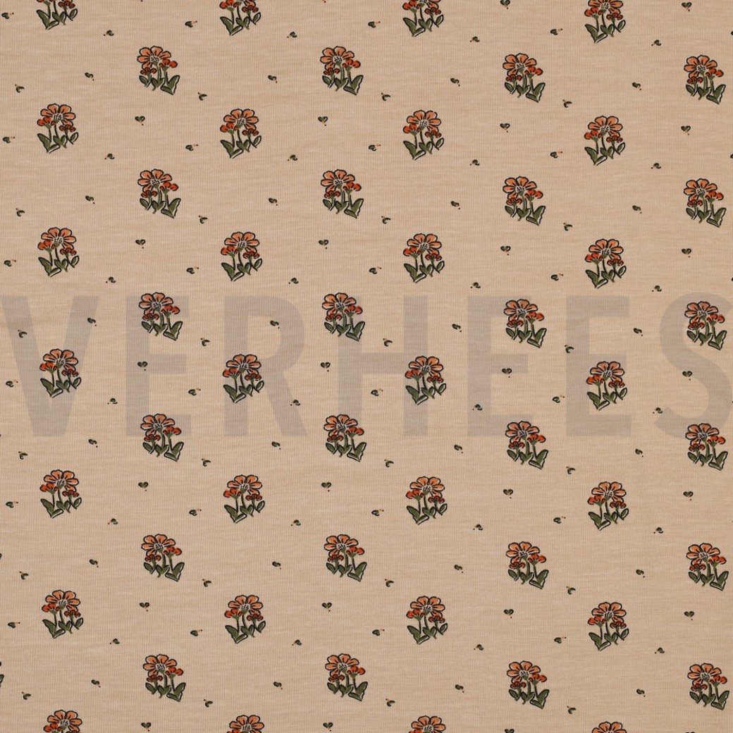 BAMBOO COTTON JERSEY SMALL FLOWERS SAND