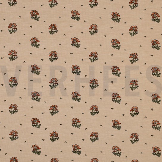 BAMBUS BAUMWOLL JERSEY KLEINE BLUMEN SAND #7