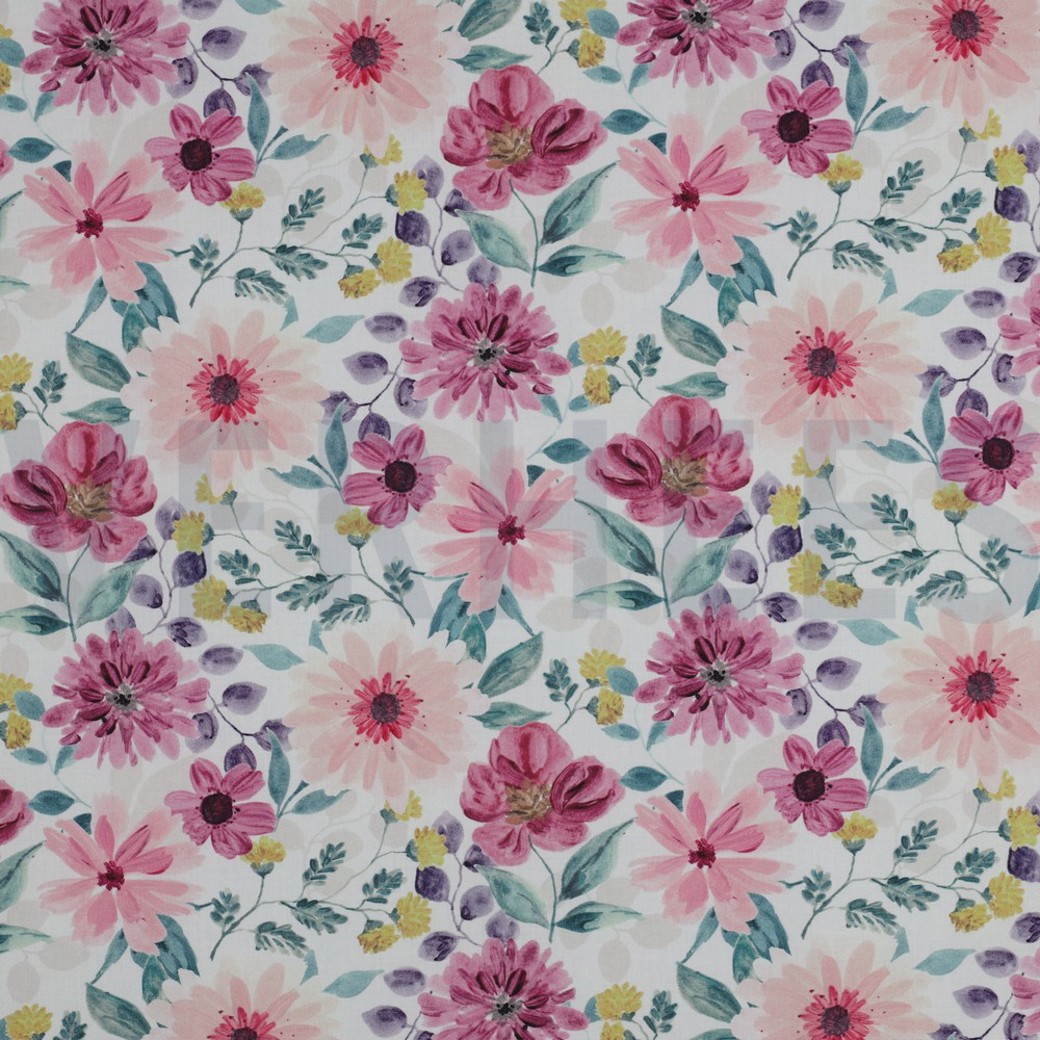 FINE POPLIN DIGITAL FLOWERS MAUVE