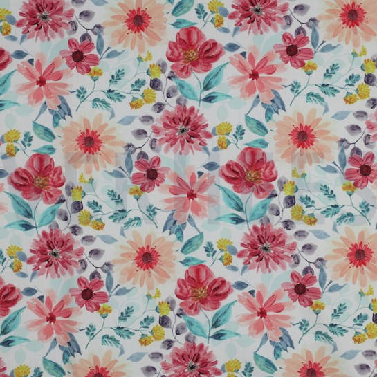 FINE POPLIN DIGITAL FLOWERS RED #7
