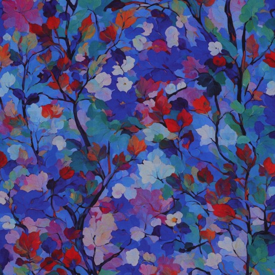 VISCOSE RADIANCE DIGITAL LEAVES COBALT #7