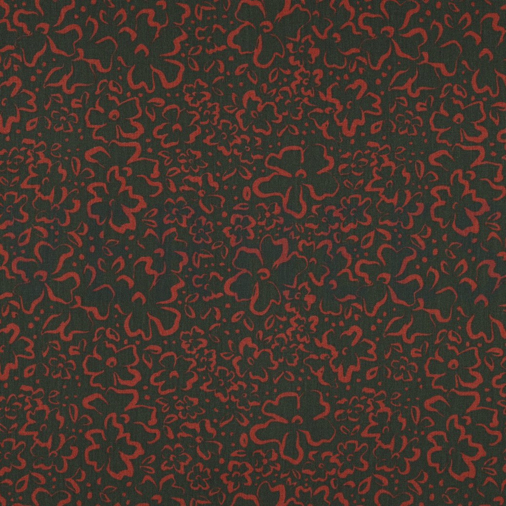 POPLIN WILD FLOWERS ARMY GREEN