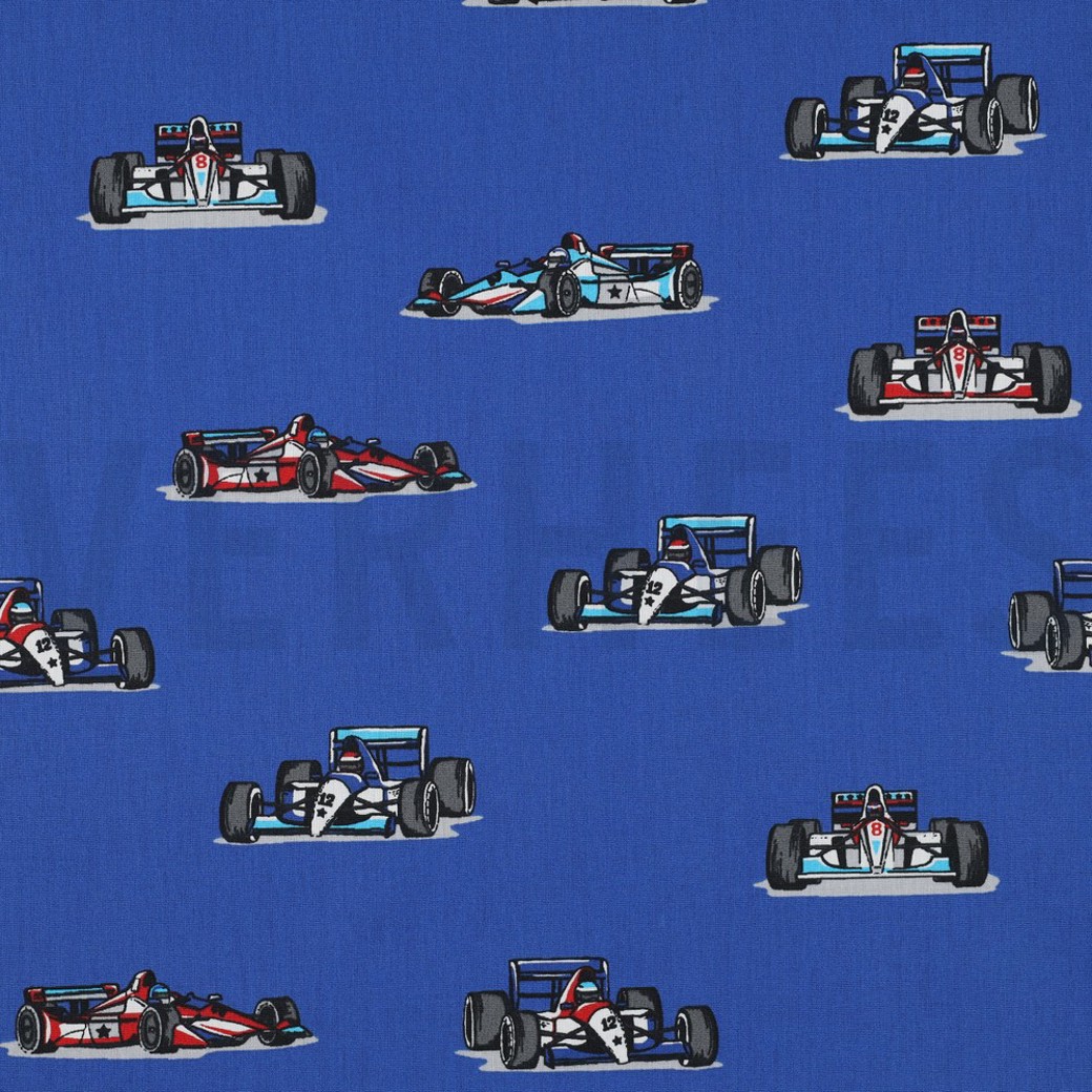 POPLIN RACING CARS BLUE