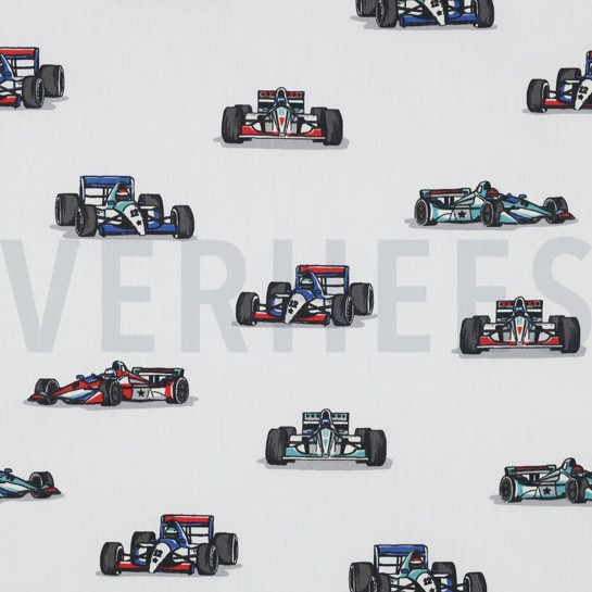 BAUMWOLLE POPELINE RENNWAGEN WEISS #7