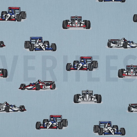 BAUMWOLLE POPELINE RENNWAGEN HELLBLAU #7