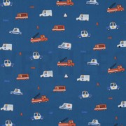 POPLIN GOTS CAR FIRE BLUE (thumbnail)