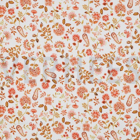 JERSEY DIGITAL PAISLEY FLOWERS WHITE PEACH #7