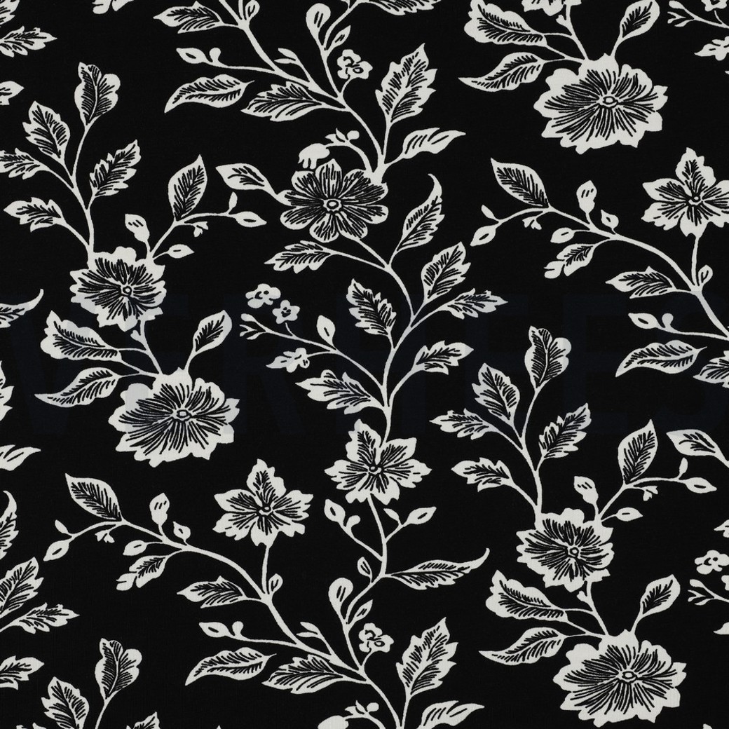 VISCOSE JERSEY FLOWERS BLACK