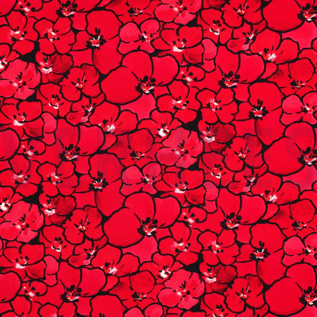 VISCOSE JERSEY DIGITAL FLOWERS RED