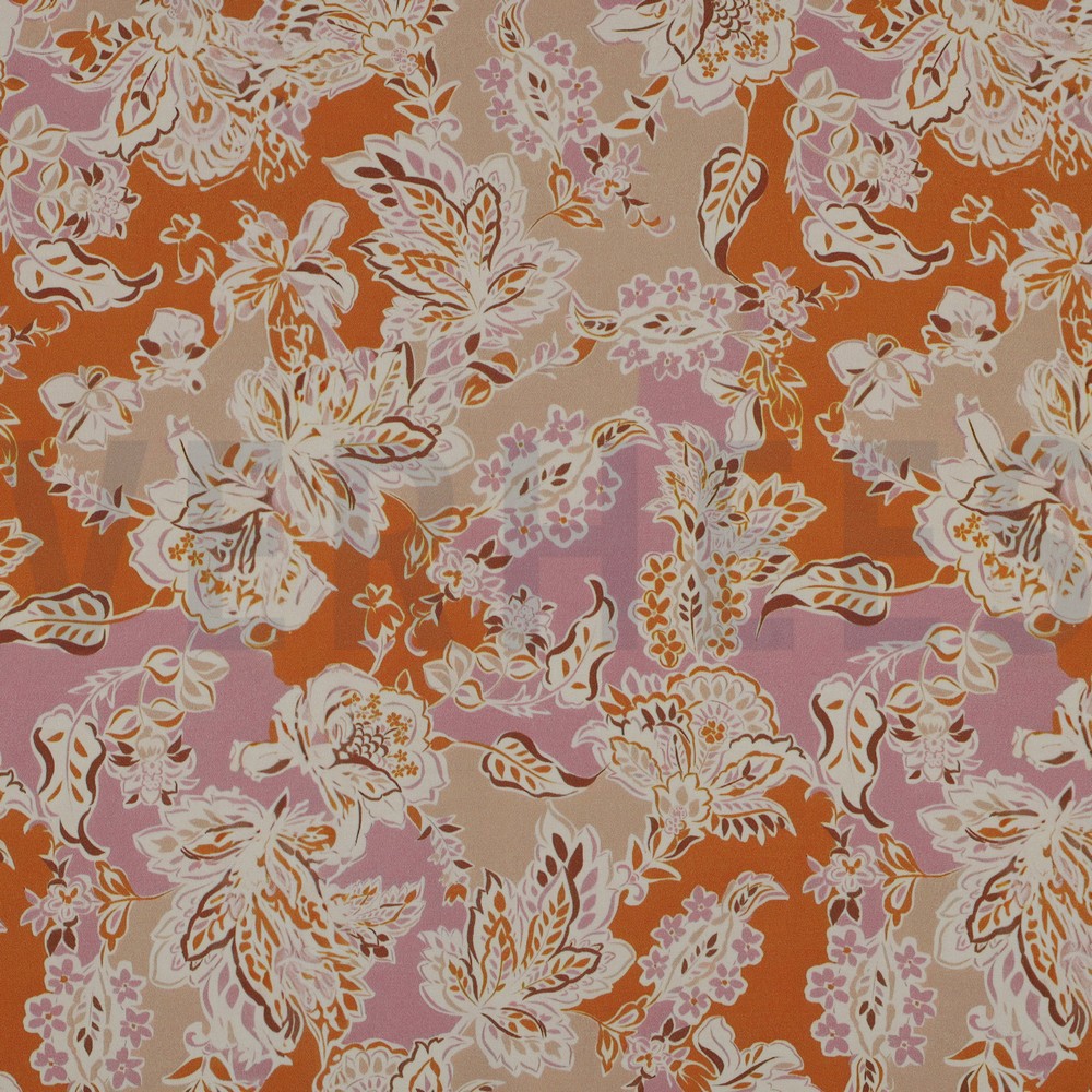 VISCOSE SATIN DIGITAL FLOWERS ORANGE