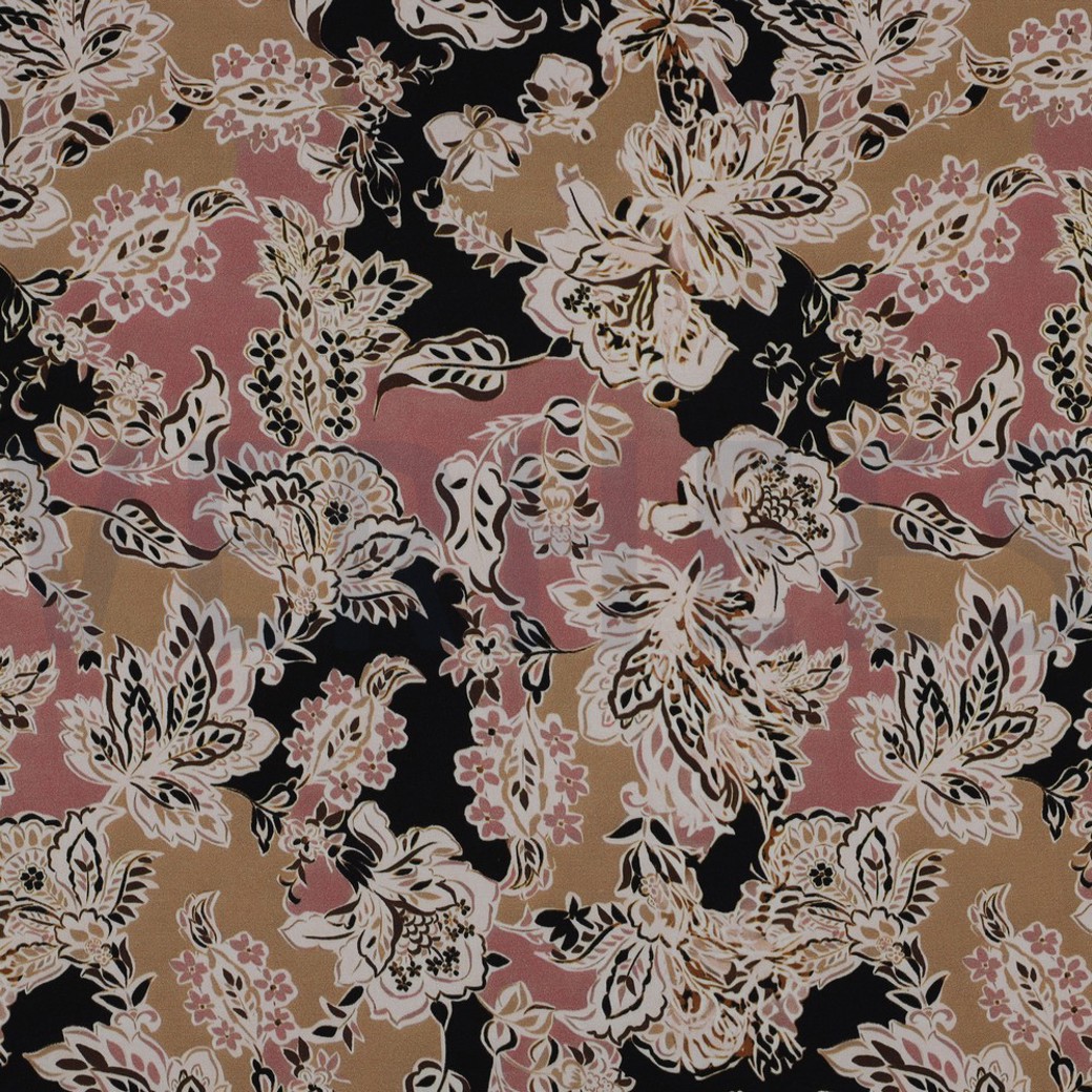 VISCOSE SATIN DIGITAL FLOWERS BLACK