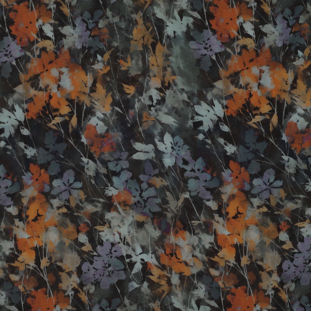 VISCOSE SATIN DIGITAL FLOWERS BLACK