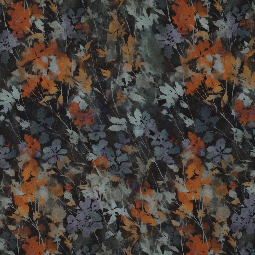 VISCOSE SATIN DIGITAL FLOWERS BLACK