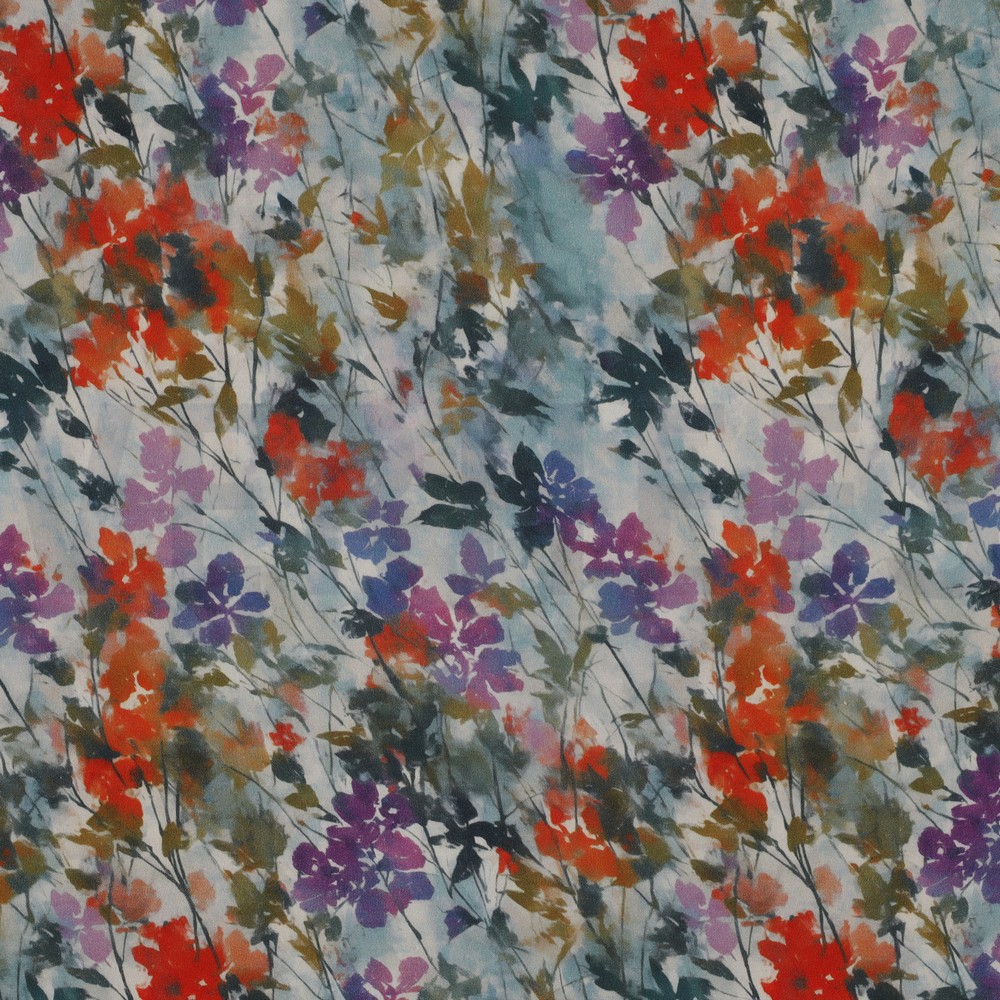 VISCOSE SATIN DIGITAL FLOWERS OFF-WHITE