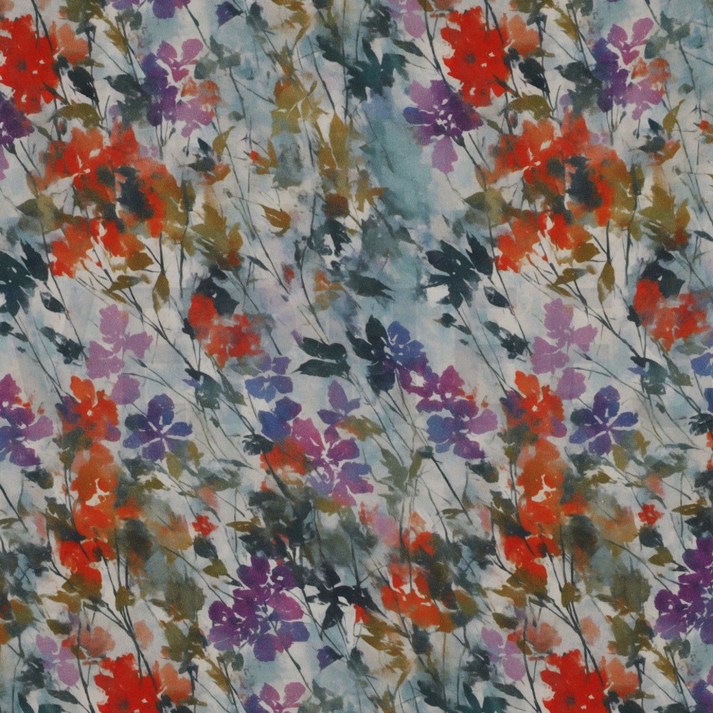 VISCOSE SATIN DIGITAL FLOWERS OFF-WHITE