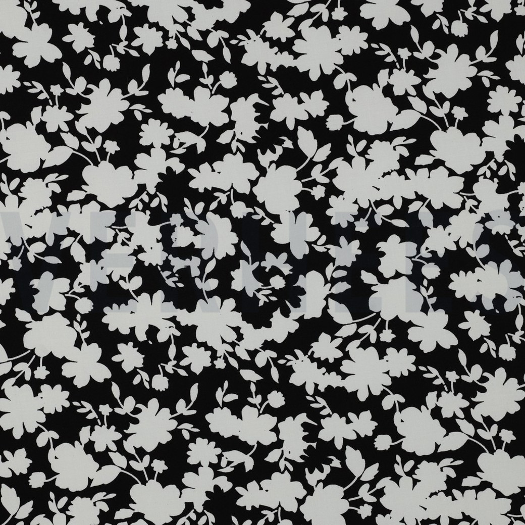 VISCOSE STRETCH FLOWERS BLACK