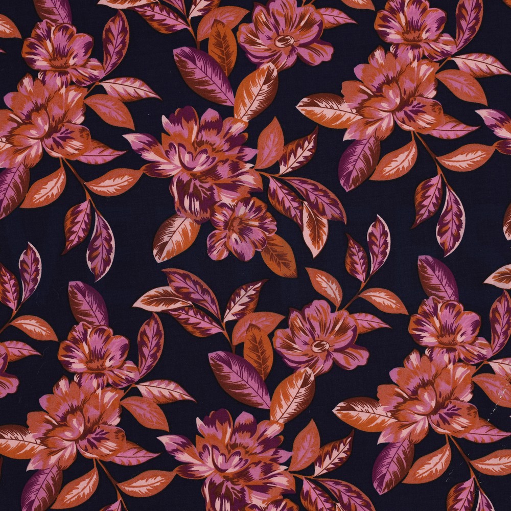 VISCOSE STRETCH FLOWERS NAVY