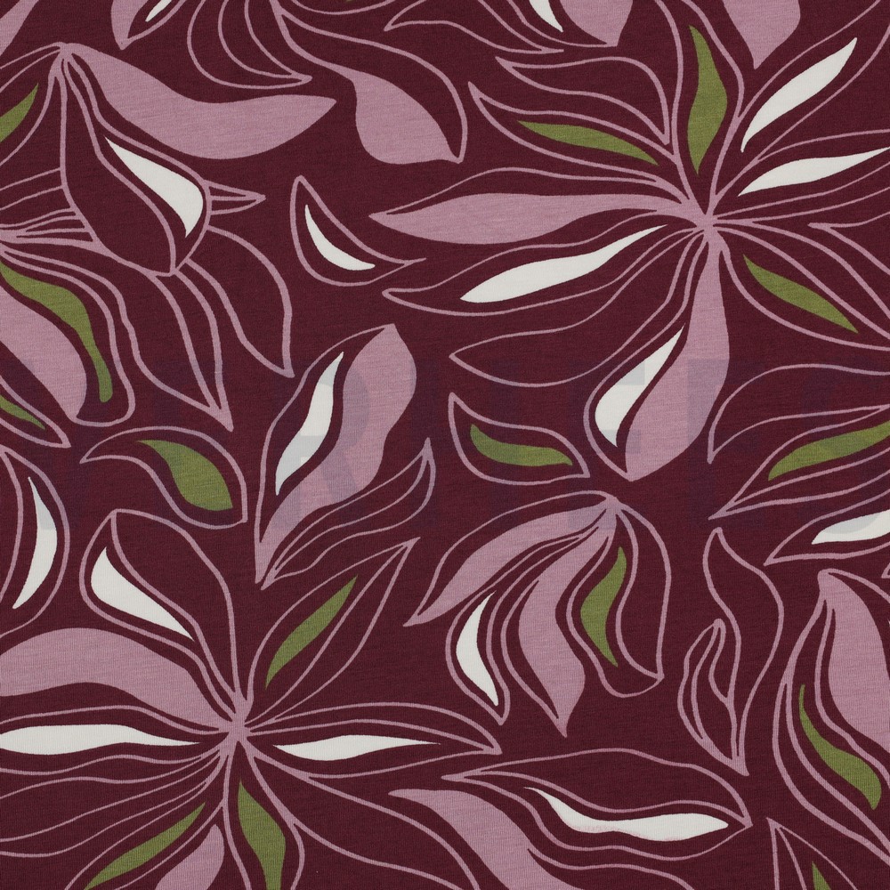 VISCOSE JERSEY FLOWERS DARK MAUVE