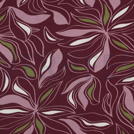 VISCOSE JERSEY FLOWERS DARK MAUVE (hover)