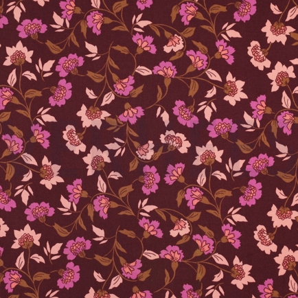 VISCOSE ROSELLA STRETCH FLOWERS BORDEAUX (hover)