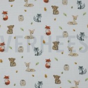 DOUBLE GAUZE DIGITAL FOREST ANIMALS WHITE (thumbnail)