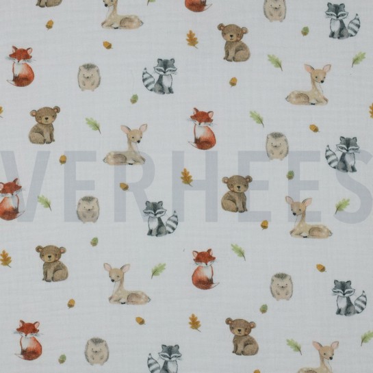 DOUBLE GAUZE DIGITAL FOREST ANIMALS WHITE #7