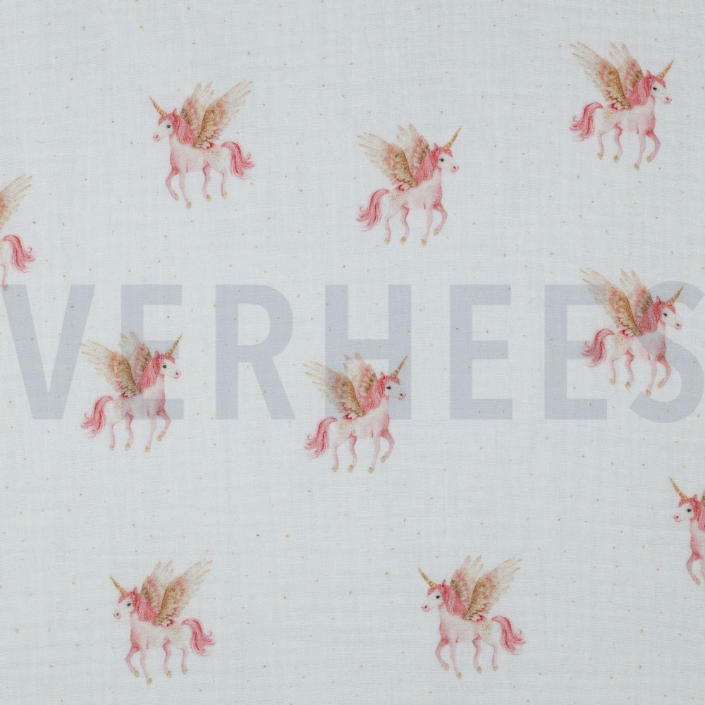 DOUBLE GAUZE DIGITAL UNICORNS WHITE