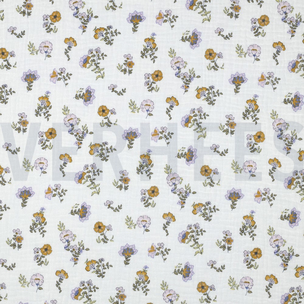 DOUBLE GAUZE GOTS FLOWERS WHITE