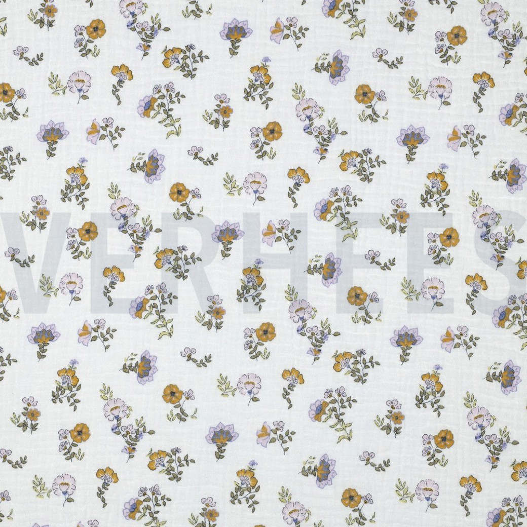 DOUBLE GAUZE GOTS FLOWERS WHITE