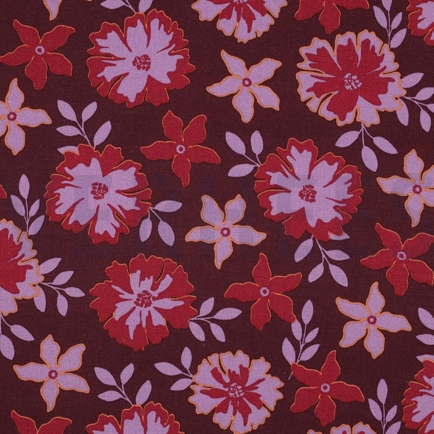 LINEN VISCOSE FLOWERS BORDEAUX (hover)