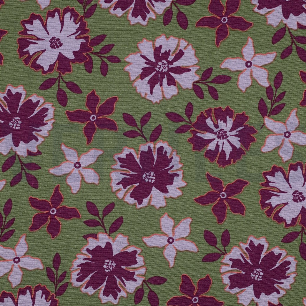 LINEN VISCOSE FLOWERS GREEN