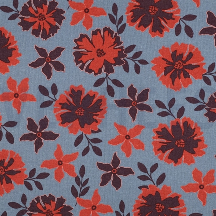 LINEN VISCOSE FLOWERS BLUE (hover)