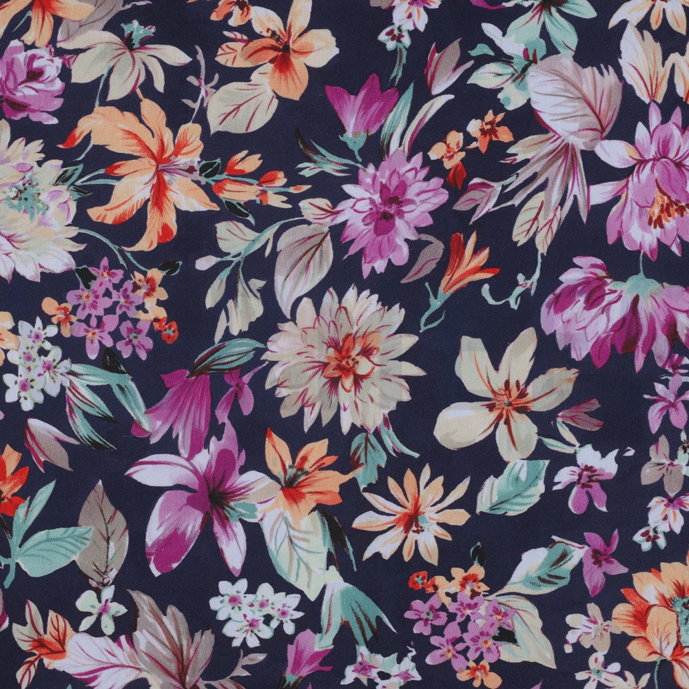 COTTON VISCOSE DIGITAL FLOWERS NAVY