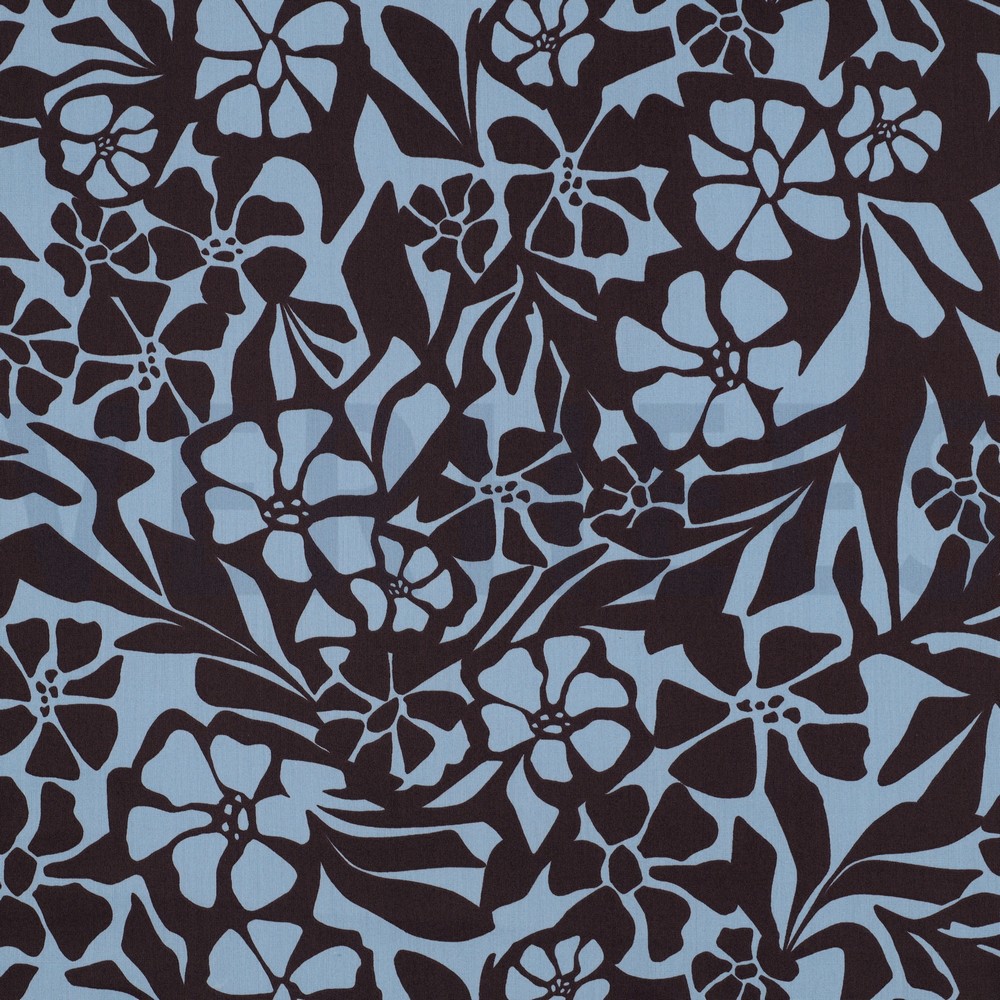 COTTON VISCOSE FLOWERS LIGHT BLUE