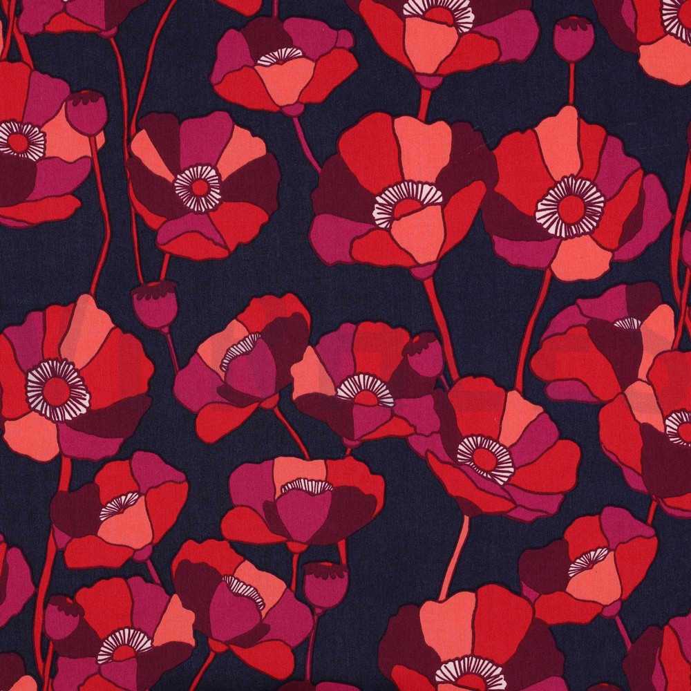 COTTON VISCOSE FLOWERS NAVY
