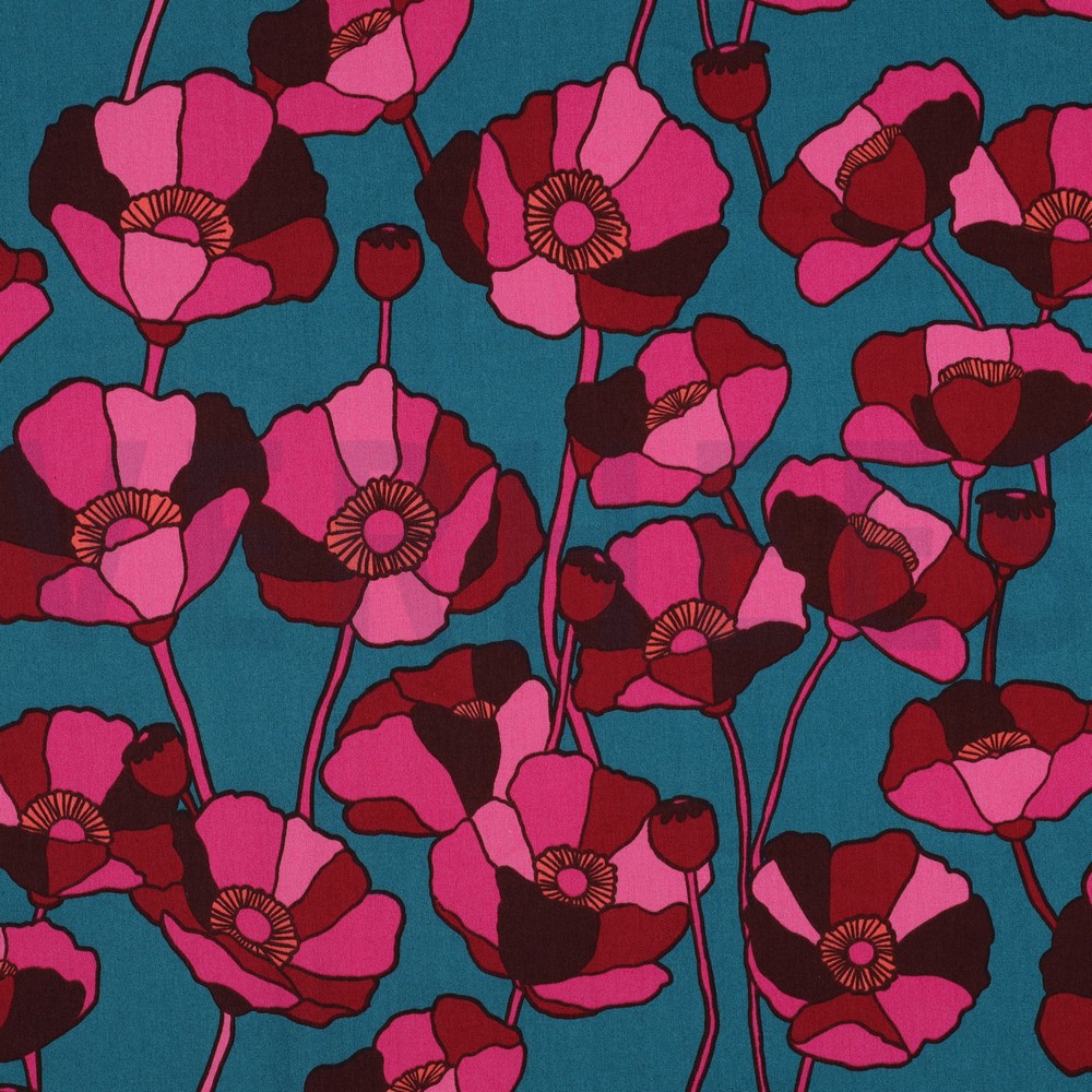 COTTON VISCOSE FLOWERS PETROL