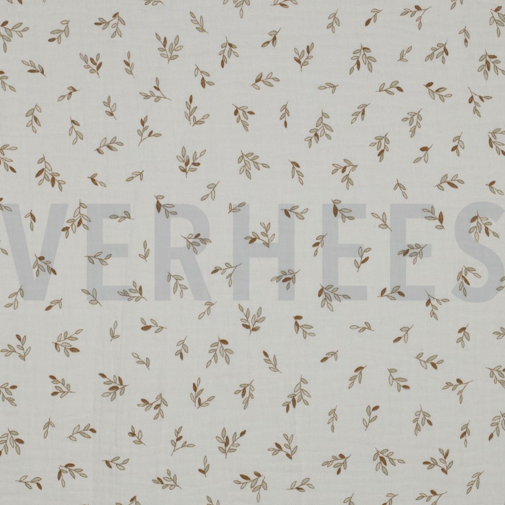 DOUBLE GAUZE SMALL LEAVES ECRU