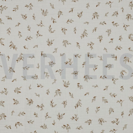 DOUBLE GAUZE SMALL LEAVES ECRU #7