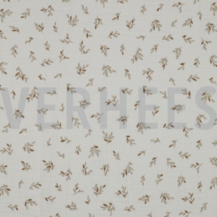 DOUBLE GAUZE SMALL LEAVES ECRU (hover)