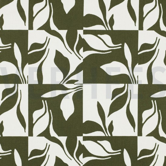 CANVAS ABSTRACT LEAVES FOREST GREEN #7