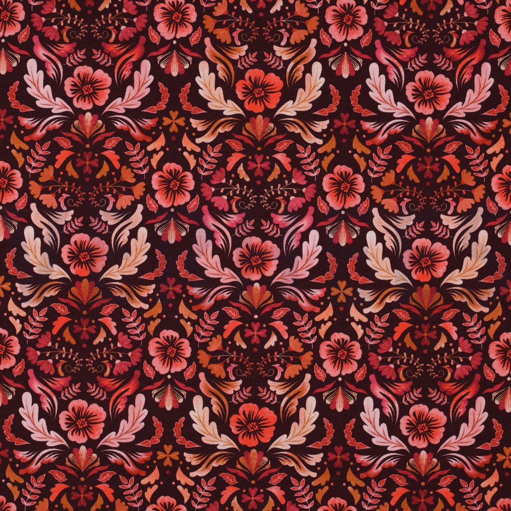 JERSEY DIGITAL FLOWERS DARK RED